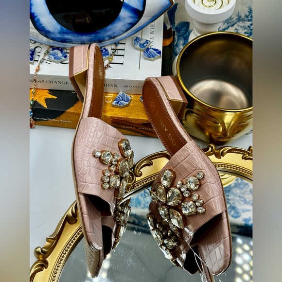 🆕 TORY BURCH 🧿 NWOT Martine 25mm Slides, Pink Croc Embossed Crystal, Sz 6 - Picture 10 of 15